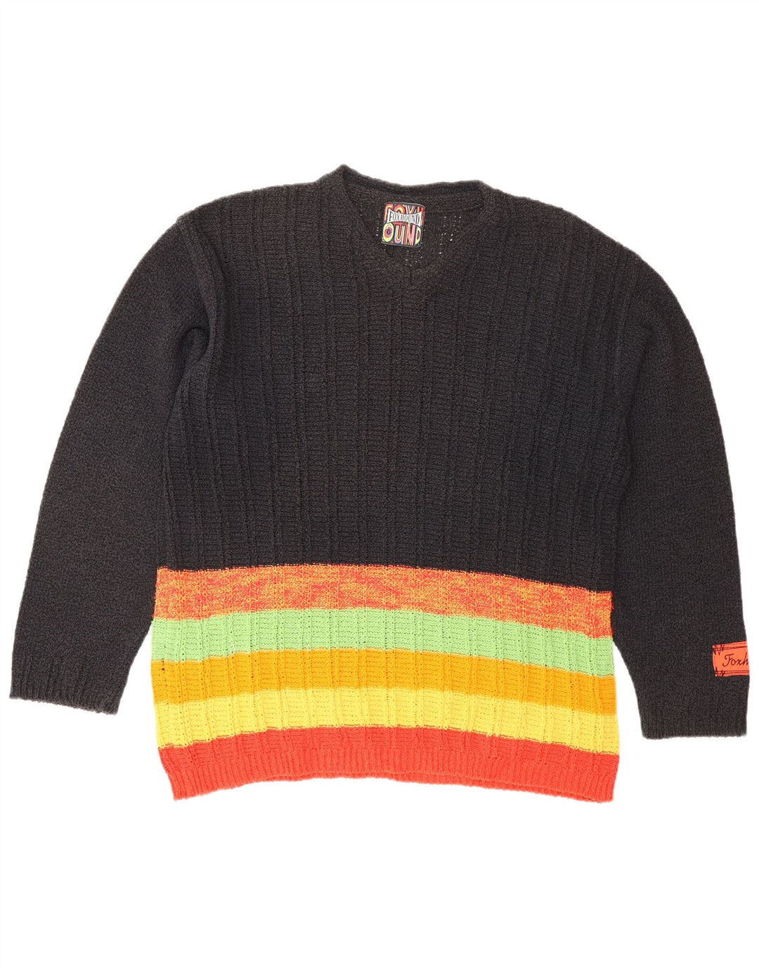 FOXHOUND Mens V-Neck Jumper Sweater Large Black Striped Cotton