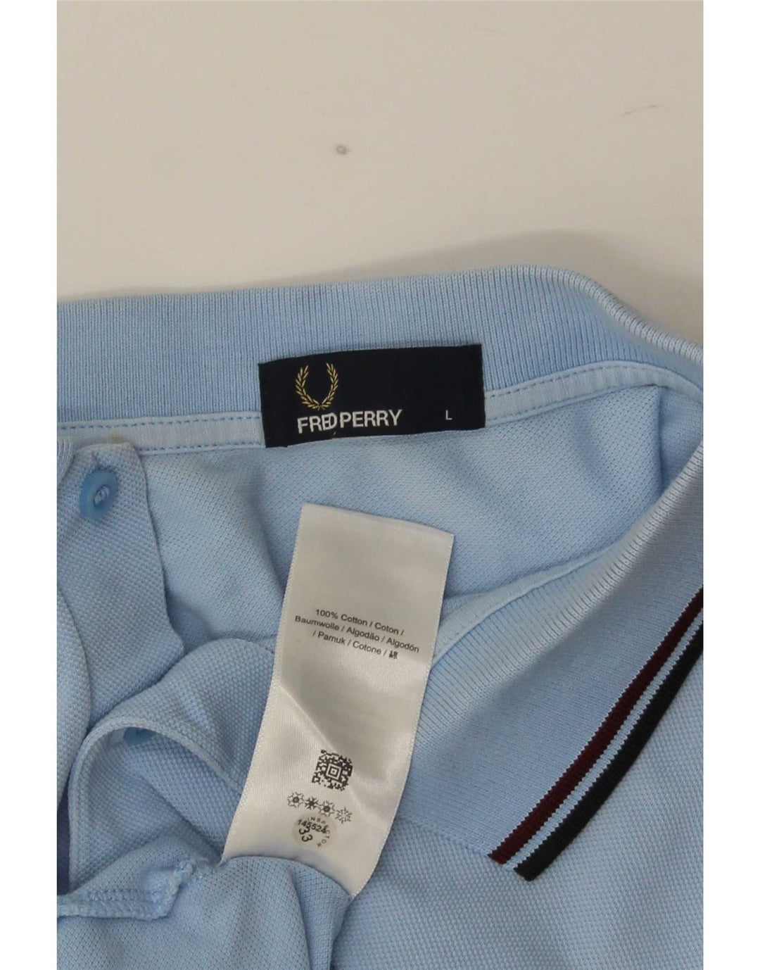 Fred Perry Mens Polo Shirt Large Blue Striped Cotton