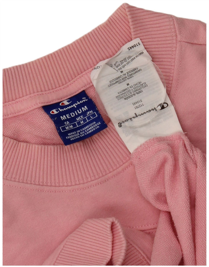 Champion Womens Crop Sweatshirt Jumper UK 14 Medium Pink Colourblock
