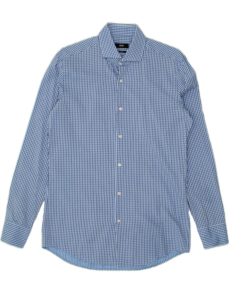 HUGO BOSS Mens Slim Fit Shirt Size 15 1/2 40 Medium Blue Check Vintage Hugo Boss and Second-Hand Hugo Boss from Messina Hembry 