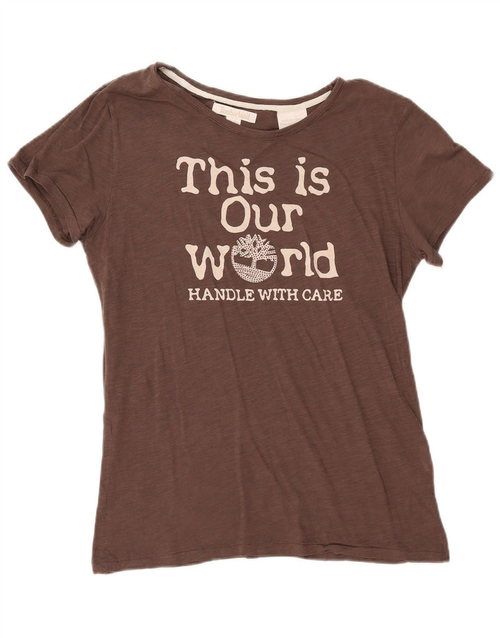 Timberland Womens Graphic T-Shirt Top UK 14 Medium Brown