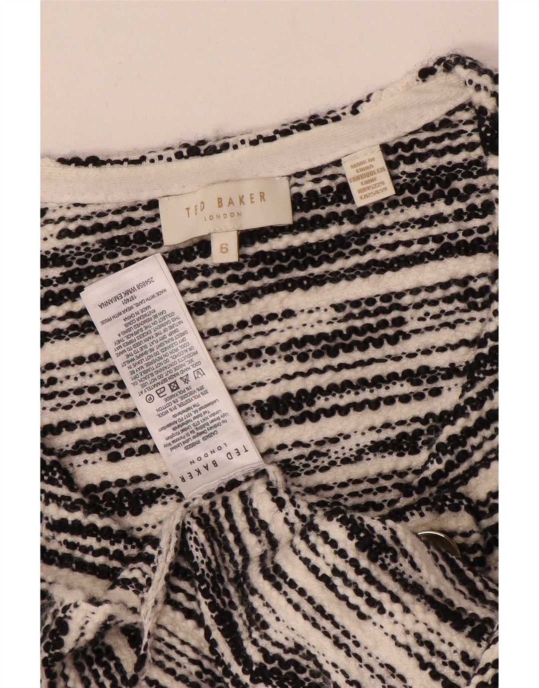 Ted Baker Womens Double Breasted Blazer Jacket Size 6 2XL Black Striped