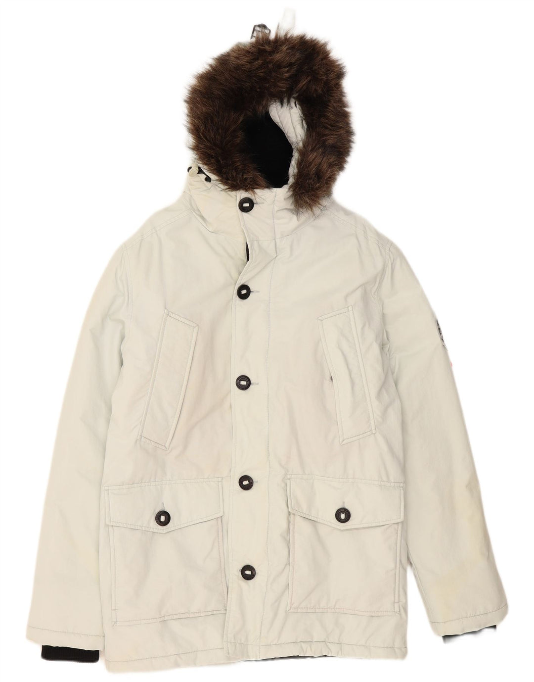 Superdry Mens Hooded Parka Jacket UK 36 Small White Polyester
