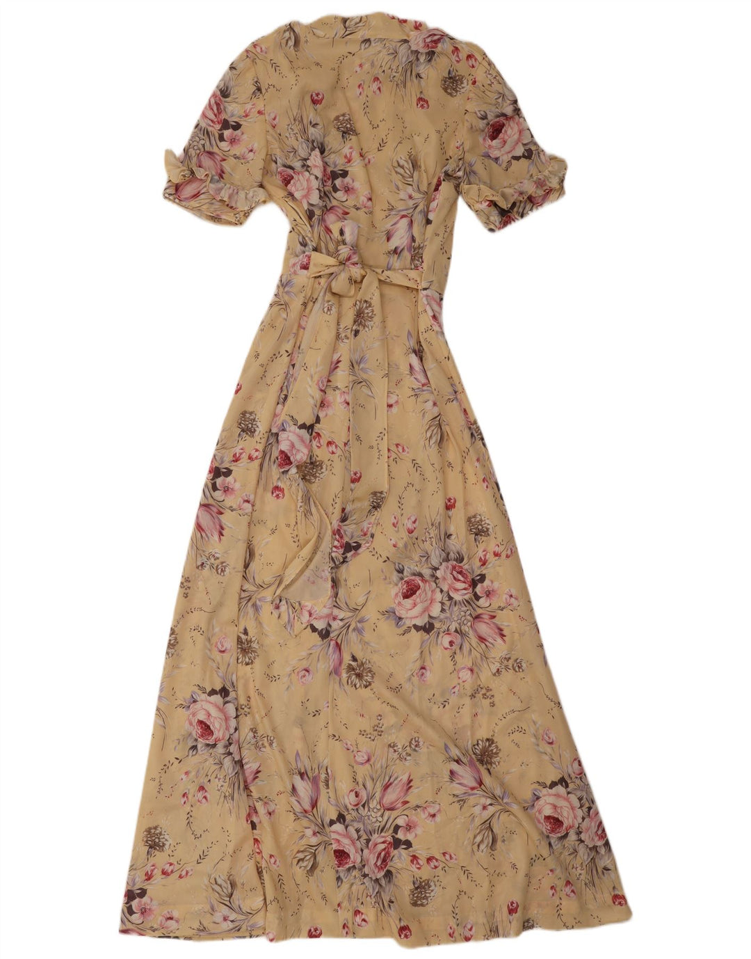 Vintage Womens Maxi Dress UK 12 Medium Beige Floral