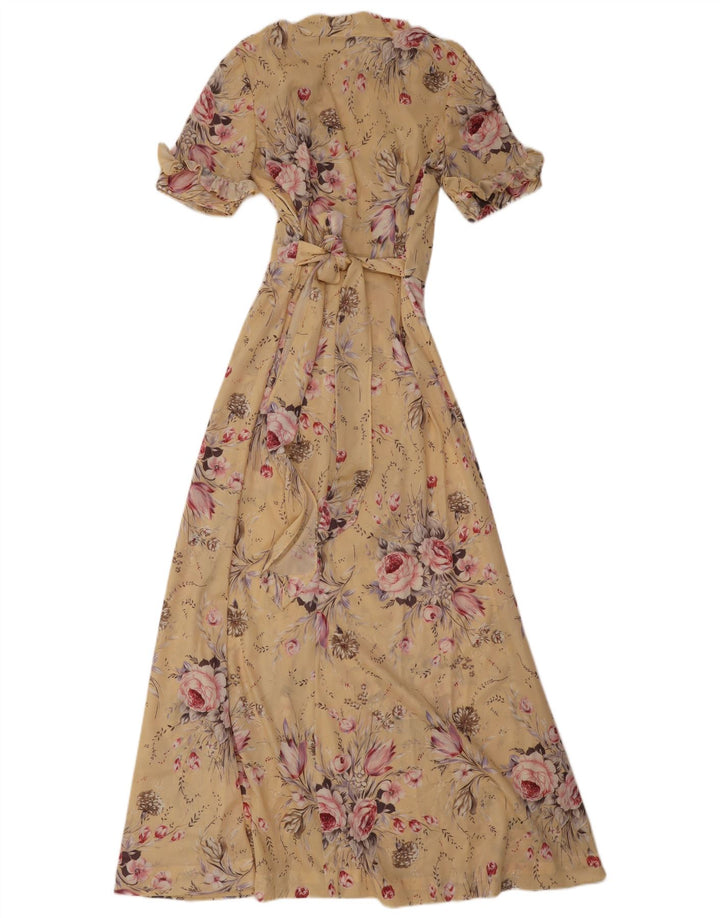 Vintage Womens Maxi Dress UK 12 Medium Beige Floral