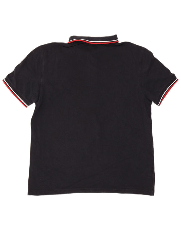 Fred Perry Mens Polo Shirt Large Navy Blue Striped Cotton