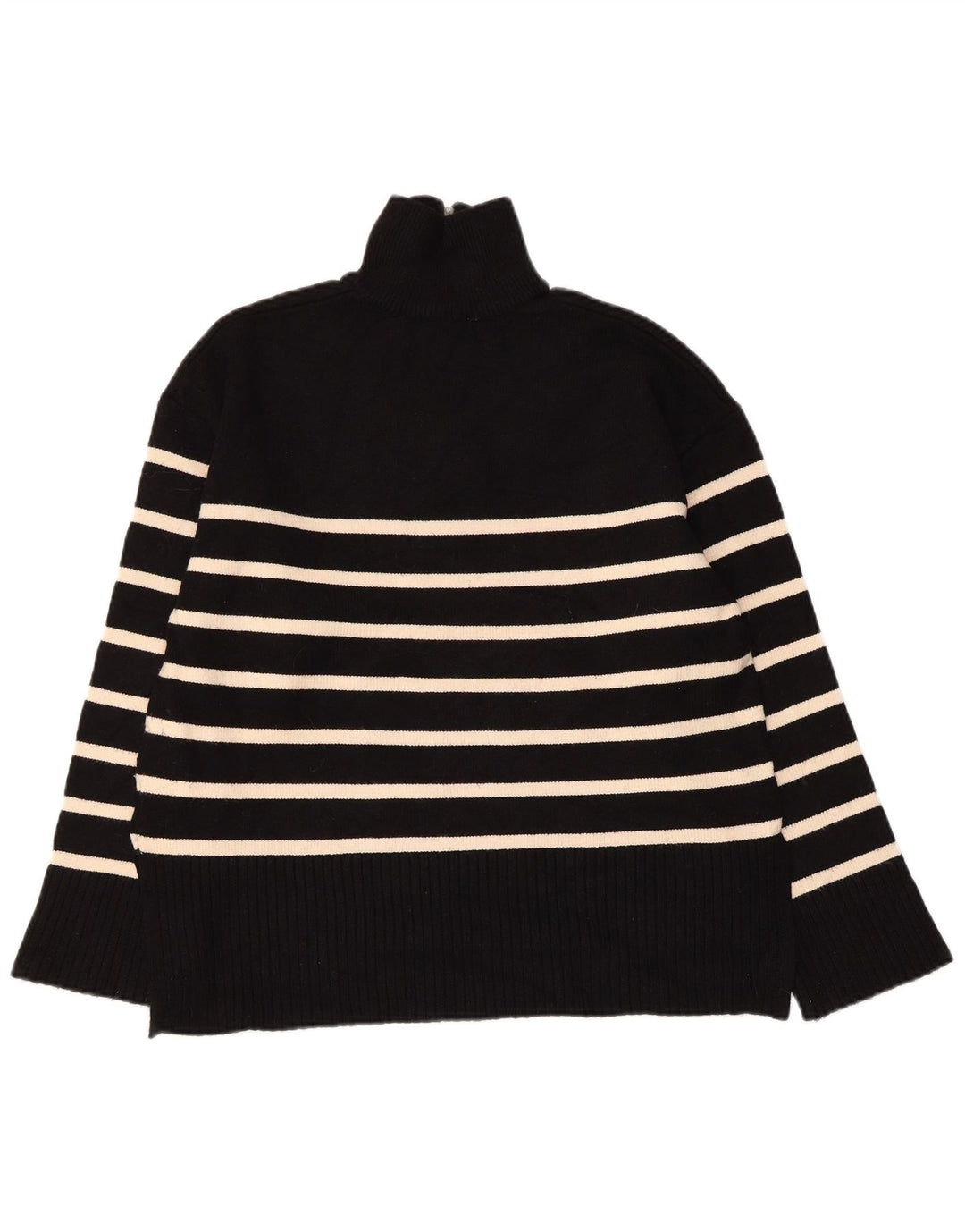 ZARA Womens Oversized Zip Neck Jumper Sweater UK 10 Small Black Striped