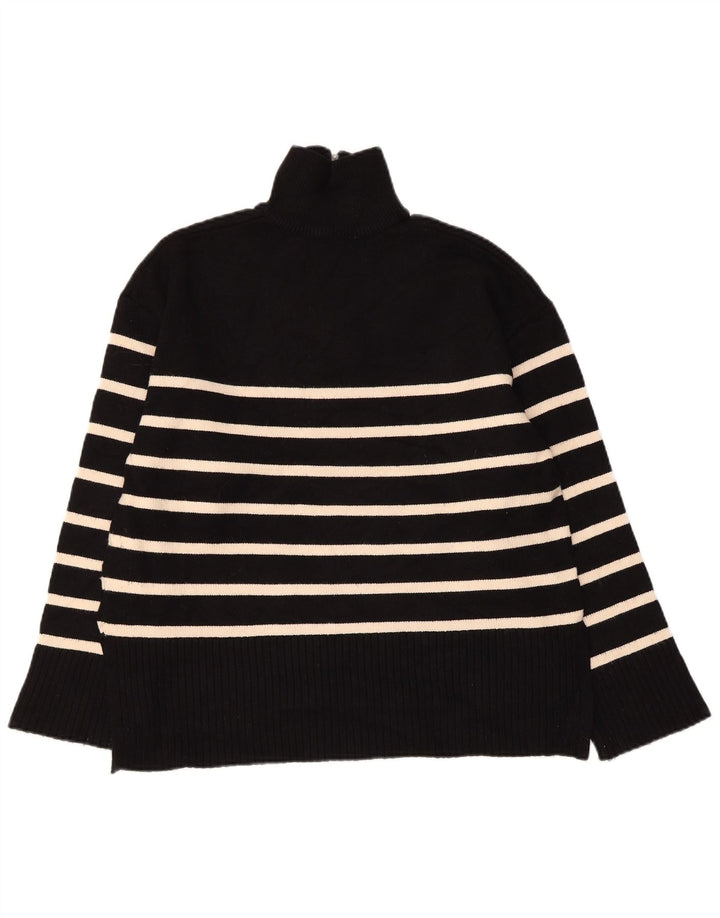ZARA Womens Oversized Zip Neck Jumper Sweater UK 10 Small Black Striped