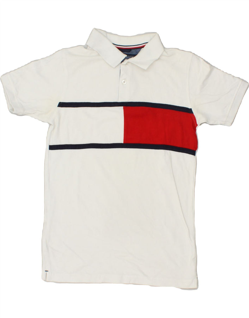 TOMMY HILFIGER Boys Graphic Polo Shirt 15-16 Years XL  White Cotton | Vintage Tommy Hilfiger | Thrift | Second-Hand Tommy Hilfiger | Used Clothing | Messina Hembry 