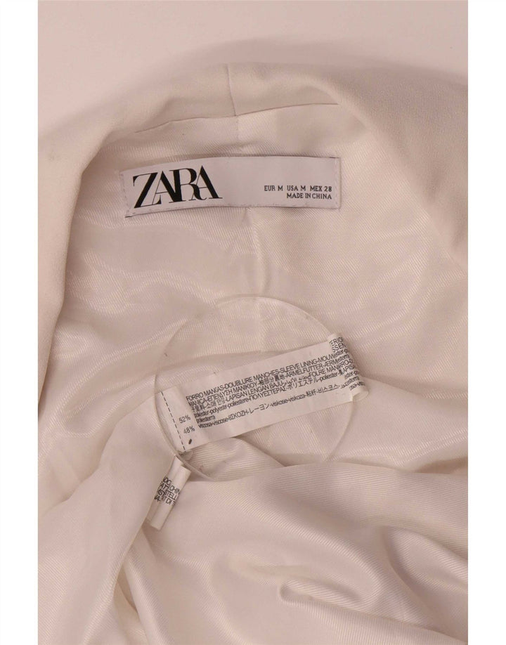 Zara Womens 3/4 Sleeve Open Blazer Jacket UK 14 Medium White Polyester