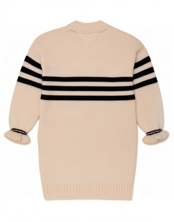 Tommy Hilfiger Girls Long Sleeve Jumper Dress 7-8 Years White Striped