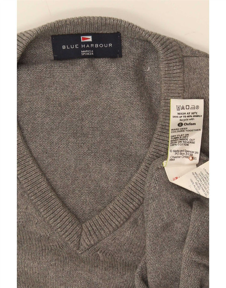 Marks & Spencer Mens Blue Harbour V-Neck Jumper Sweater Medium Grey Cotton