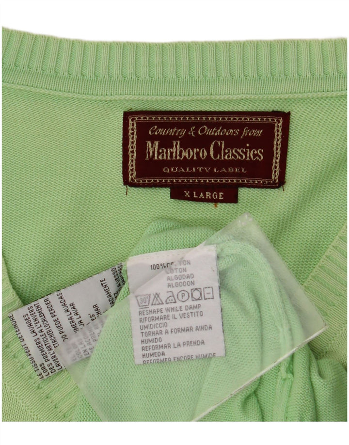 Marlboro Classics Mens V-Neck Jumper Sweater XL Green Cotton