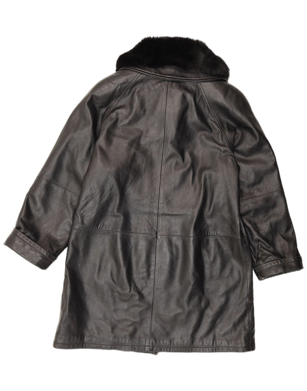 Vintage Womens Loose Fit Leather Coat IT 42 Medium Black Leather