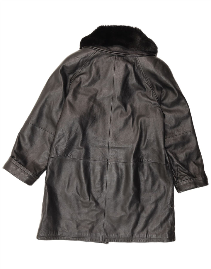 Vintage Womens Loose Fit Leather Coat IT 42 Medium Black Leather
