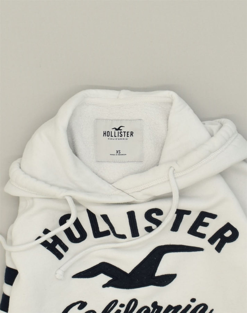 HOLLISTER Mens Graphic Hoodie Jumper XS White Cotton | Vintage Hollister | Thrift | Second-Hand Hollister | Used Clothing | Messina Hembry 