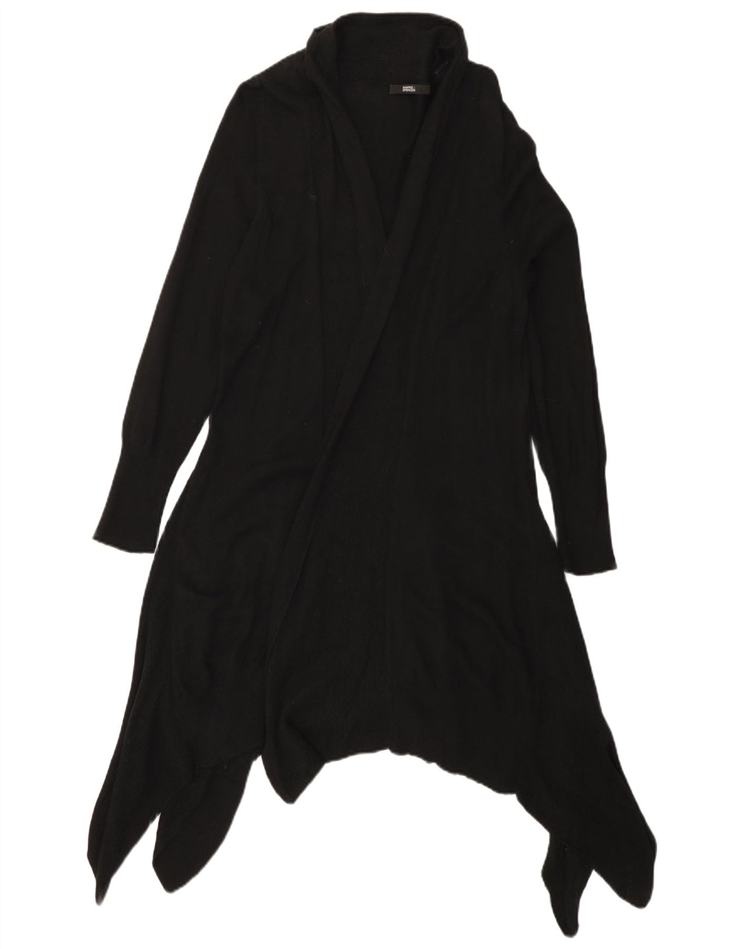 Marks & Spencer Womens Longline Open Cardigan Sweater UK 16 Large Black