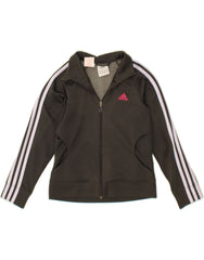 ADIDAS Girls Tracksuit Top Jacket 9-10 Years Grey Polyester