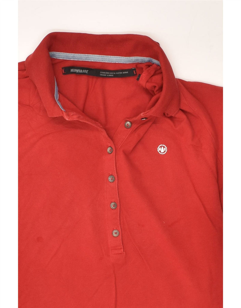 MURPHY & NYE Womens Long Sleeve Polo Shirt UK 14 Large Red Cotton | Vintage Murphy & Nye | Thrift | Second-Hand Murphy & Nye | Used Clothing | Messina Hembry 