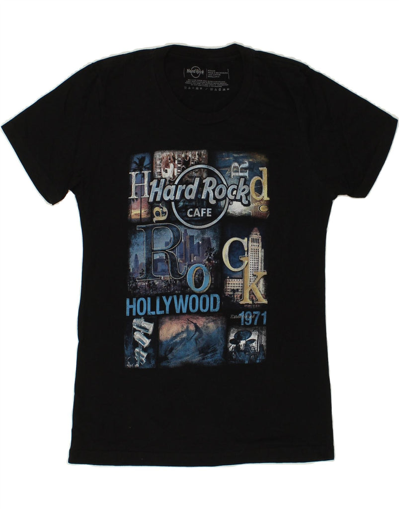 HARD ROCK CAFE Womens Hollywood Graphic T-Shirt Top UK 12 Medium Black | Vintage Hard Rock Cafe | Thrift | Second-Hand Hard Rock Cafe | Used Clothing | Messina Hembry 