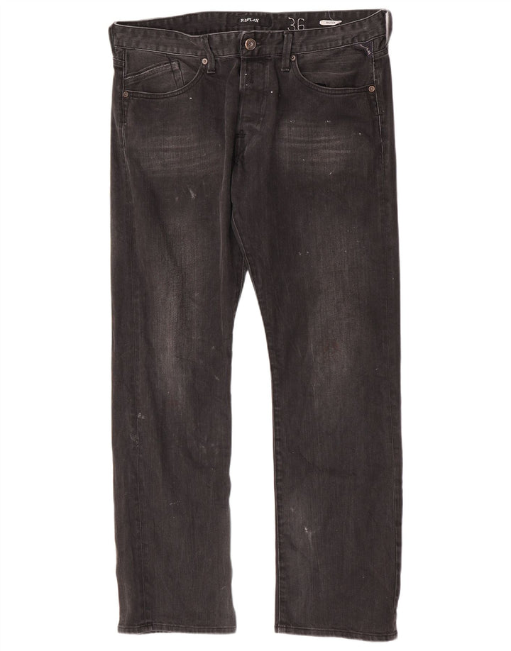 Replay Mens Waitom Straight Jeans W36 L32 Black Cotton