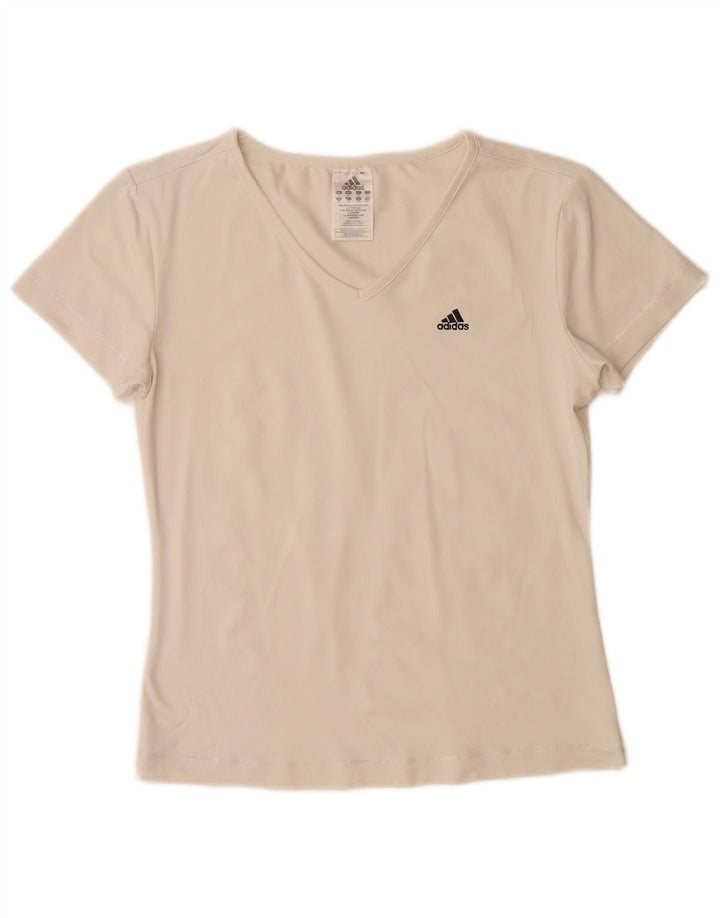Adidas Womens T-Shirt Top UK 14 Medium Off White Polyamide