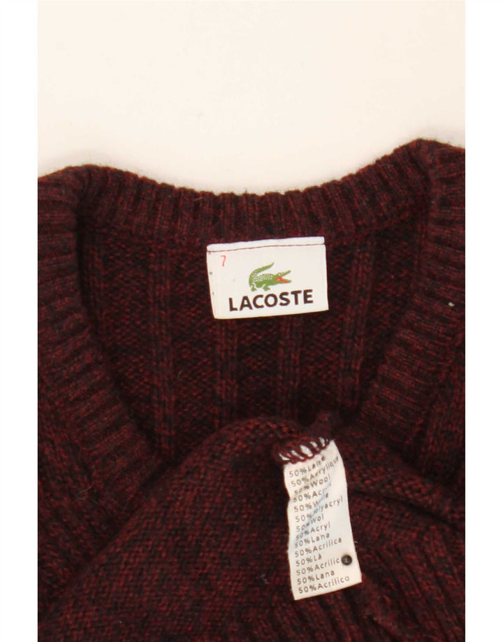 Lacoste Mens V-Neck Jumper Sweater Size 7 2XL Burgundy Wool