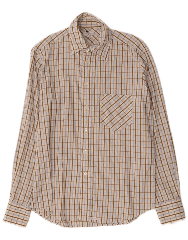 Ted Baker Mens Shirt Size 3 Medium Beige Check Cotton