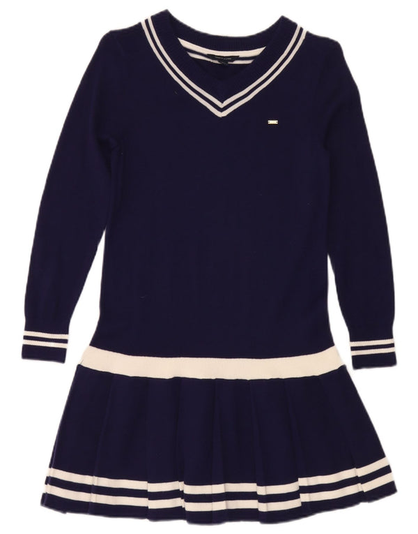 Tommy Hilfiger Girls Jumper Dress 8-9 Years Medium Navy Blue Colourblock