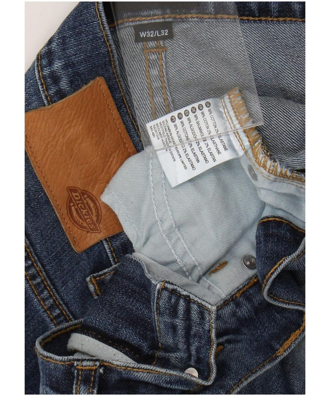 DICKIES Mens Straight Jeans W32 L29 Blue Cotton