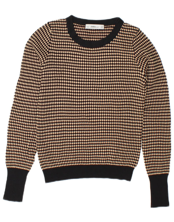Zara Womens Boat Neck Jumper Sweater UK 6 XS Beige Geometric Viscose