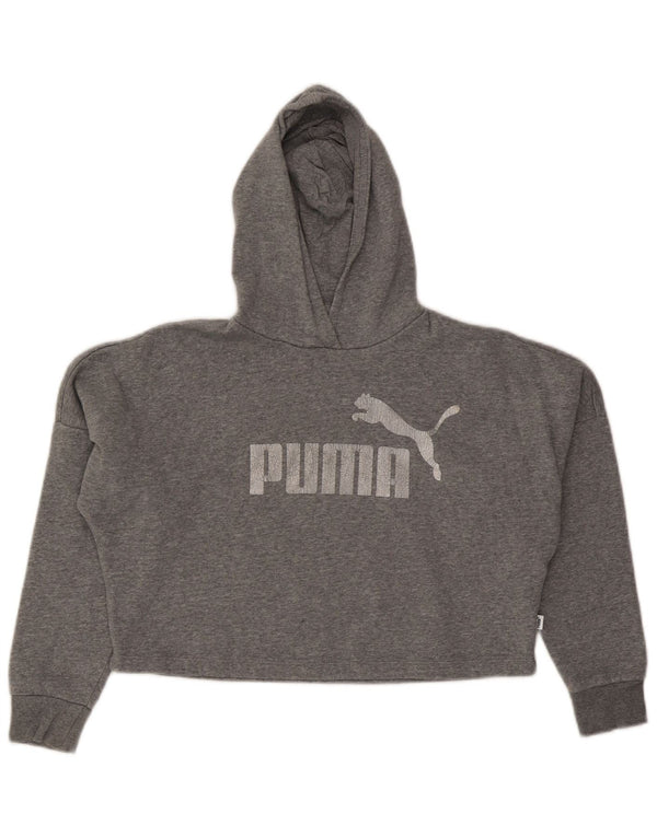 Puma Girls Graphic Crop Hoodie Jumper 11-12 Years Grey Cotton
