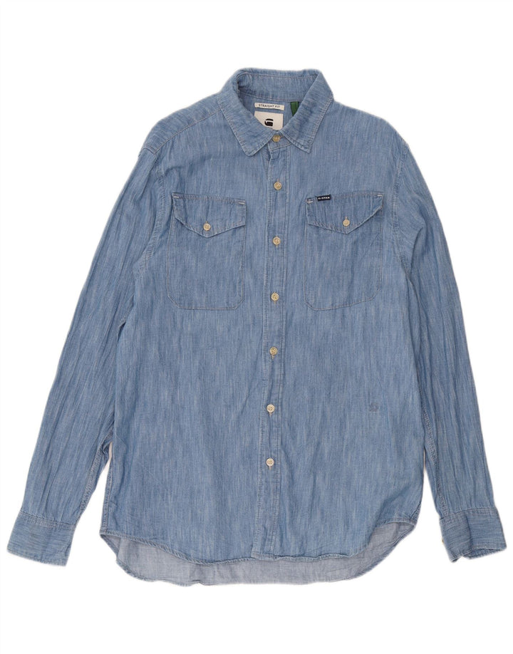 G-Star Mens Regular Fit Denim Shirt Large Blue Cotton