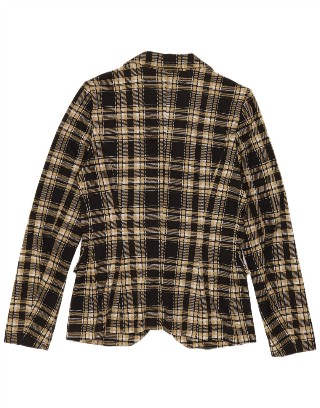 Benetton Womens 1 Button Blazer Jacket UK 10 Small Black Check Polyester
