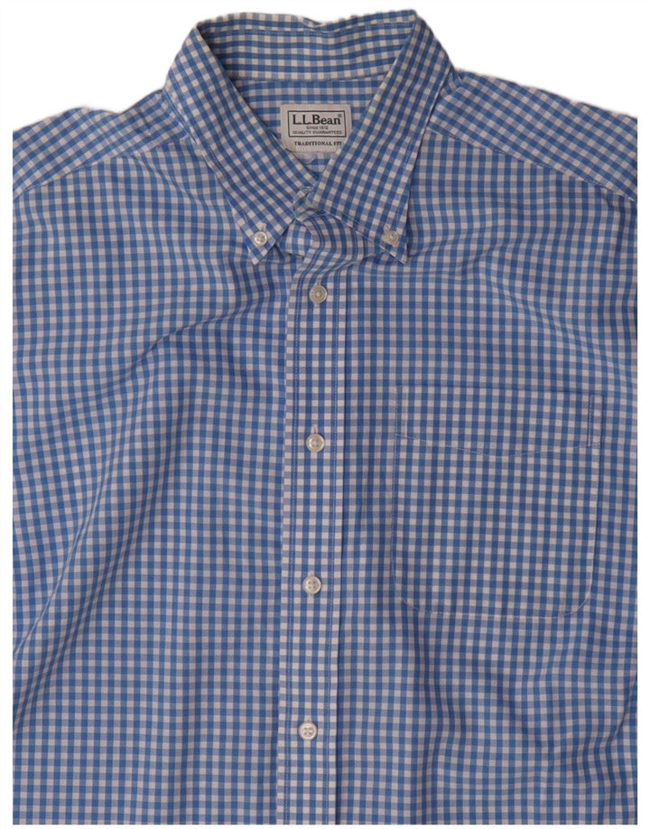 L.L.BEAN Mens Traditional Fit Short Sleeve Shirt Medium Blue Gingham
