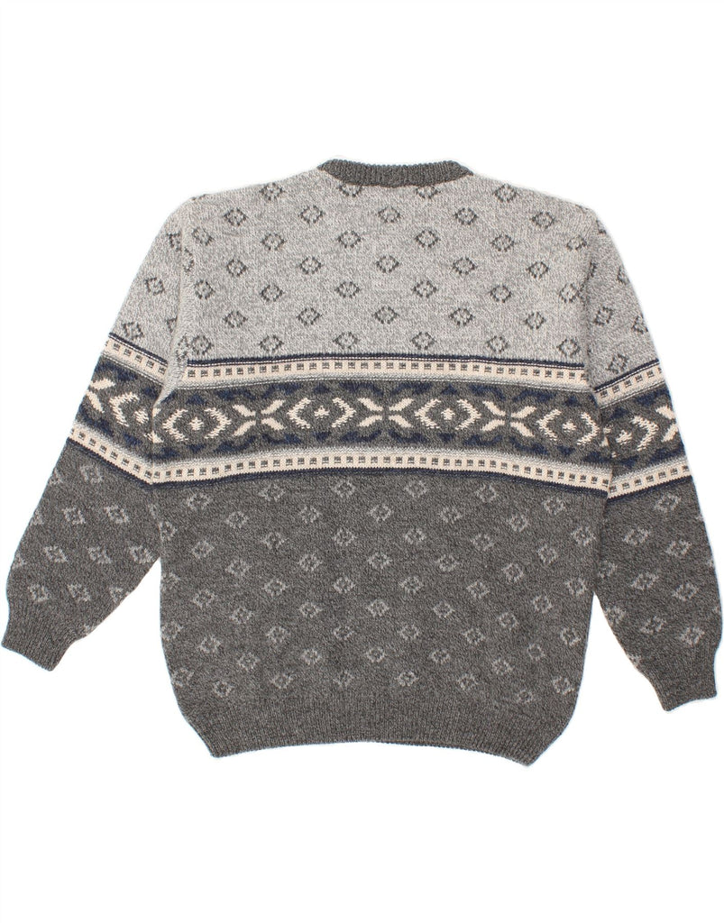 ENZO LORENZO Mens Crew Neck Jumper Sweater IT 52 Large Grey Fair Isle Wool Vintage Enzo Lorenzo and Second-Hand Enzo Lorenzo from Messina Hembry 