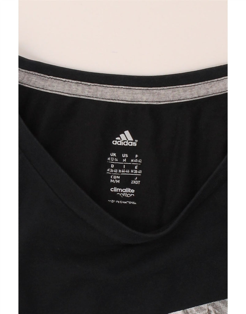 ADIDAS Womens Climalite Graphic T-Shirt Top UK 12/14 Medium Black Cotton Vintage Adidas and Second-Hand Adidas from Messina Hembry 