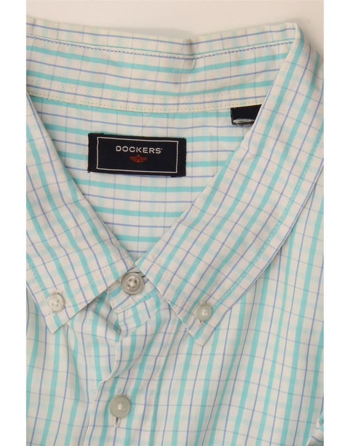 DOCKERS Mens Short Sleeve Shirt 2XL Turquoise Check