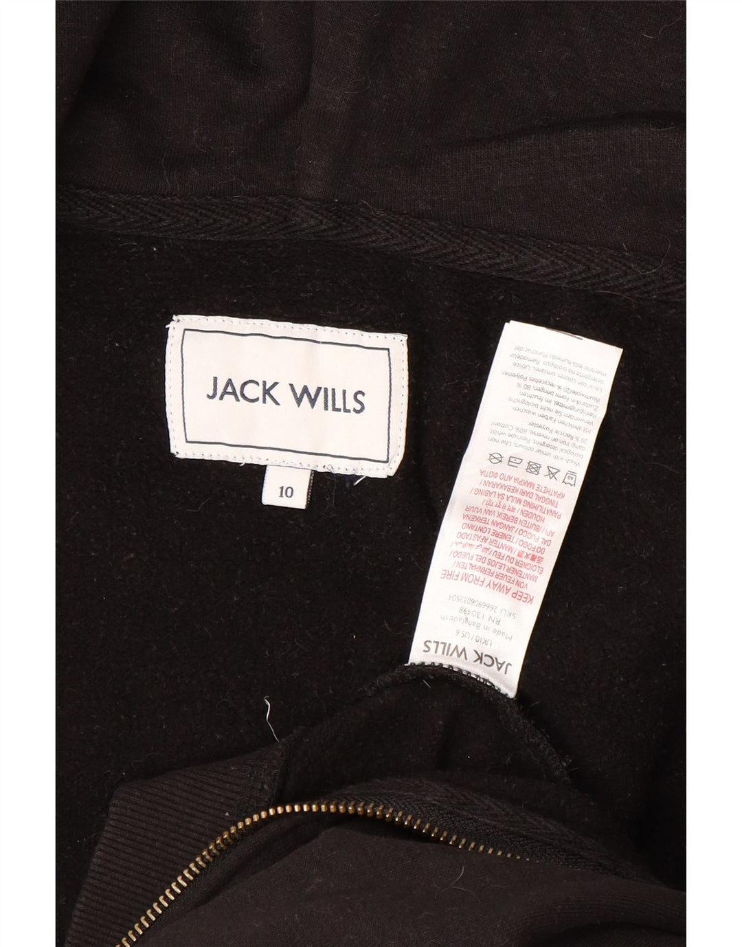 JACK WILLS Womens Oversized Crop Zip Hoodie Sweater UK 10 Small Black