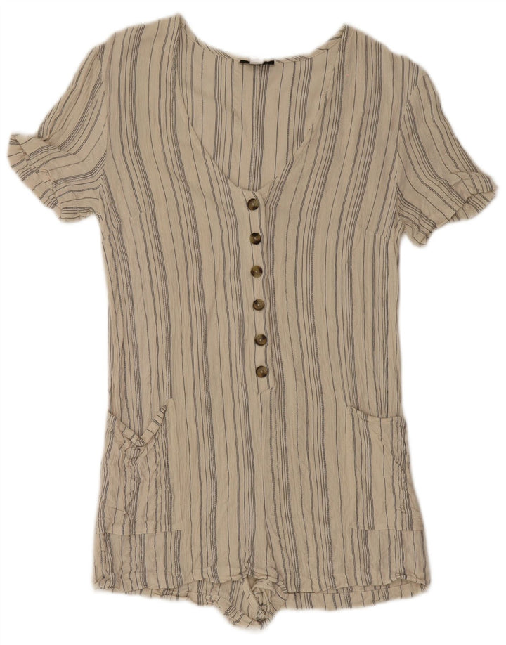 Topshop Womens Playsuit UK 12 Medium Beige Striped Viscose