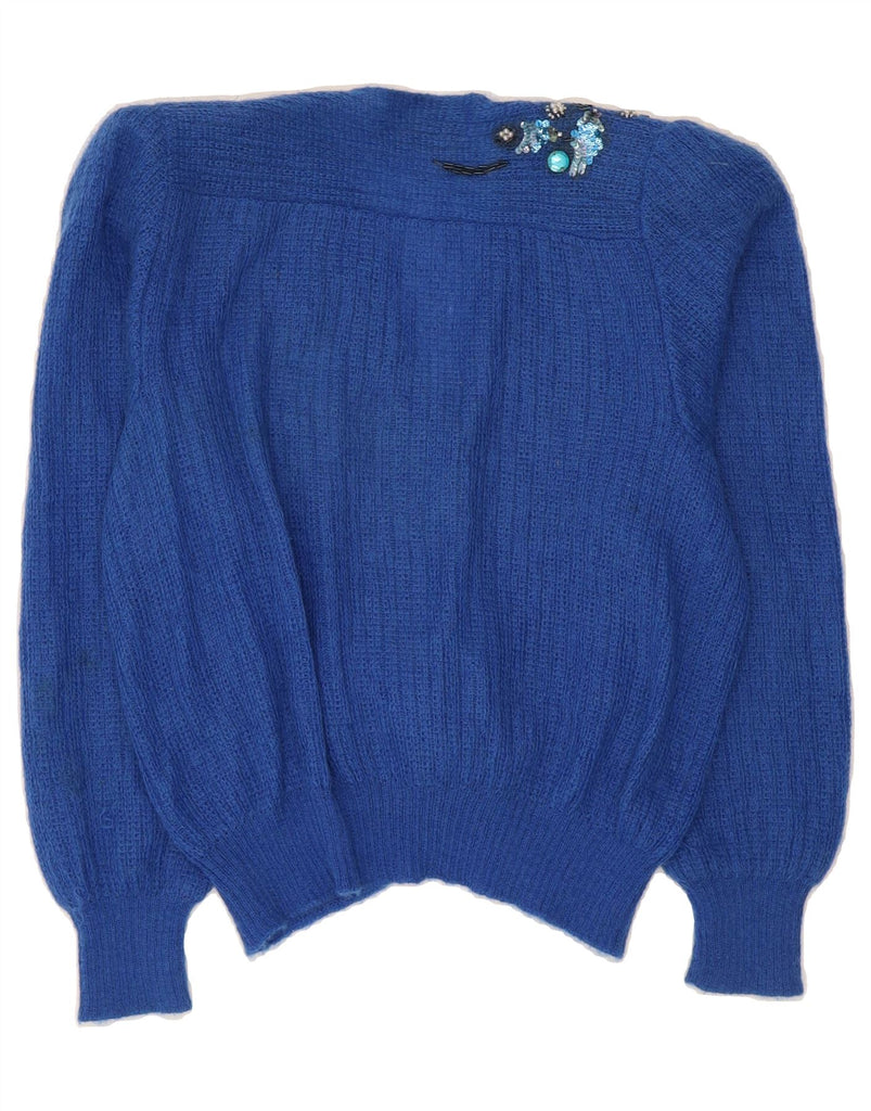 VINTAGE Womens V-Neck Jumper Sweater UK 18 XL Blue Mohair Vintage Vintage and Second-Hand Vintage from Messina Hembry 
