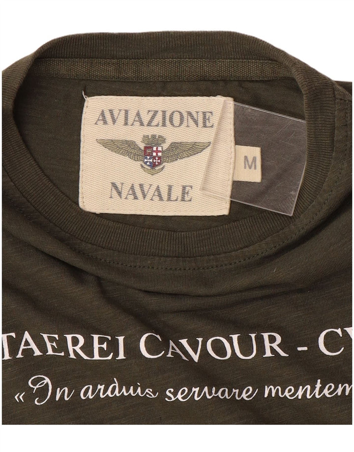 AVIAZIONE NAVALE Mens Graphic T-Shirt Top Medium Khaki Cotton