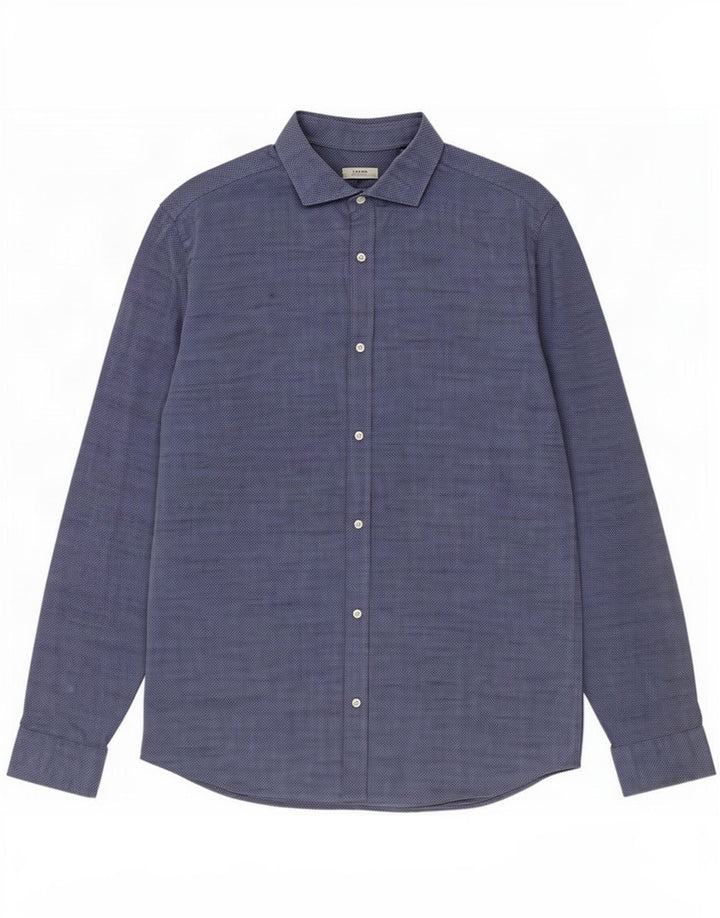Jack & Jones Mens Shirt Large Blue Spotted Cotton