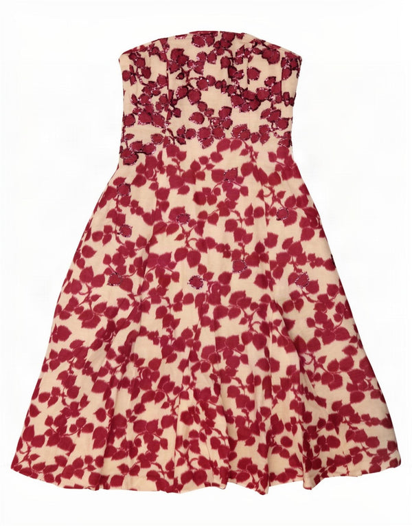 Coast Womens Strapless Dress UK 12 Medium Burgundy Floral Linen