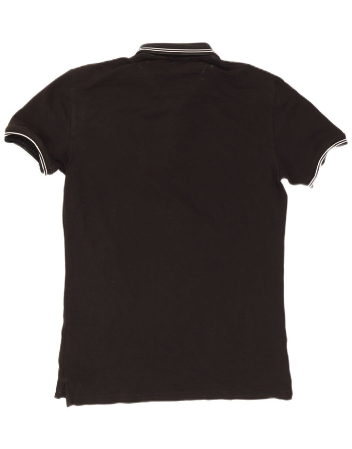 Armani Jeans Mens Polo Shirt Medium Black Striped Cotton