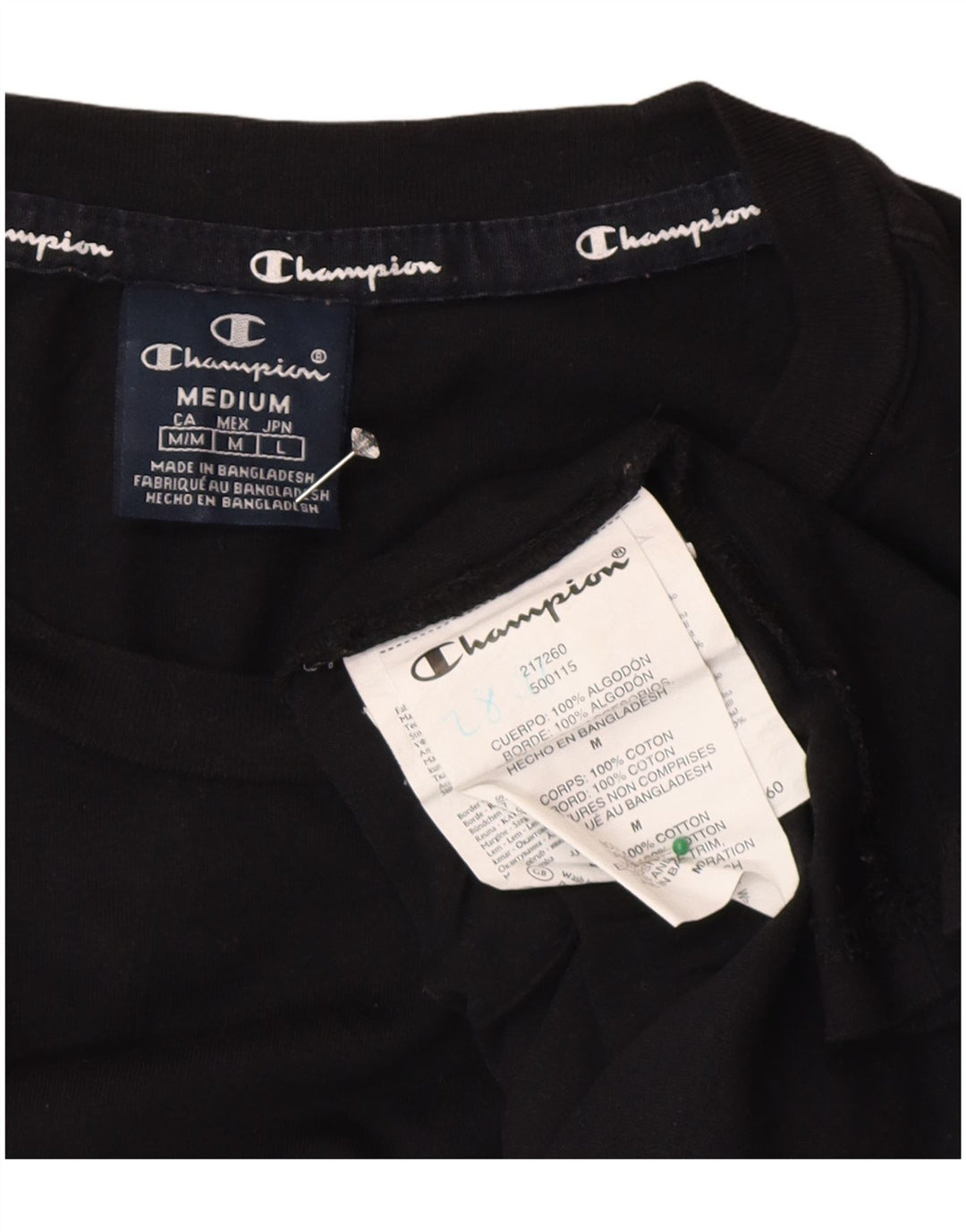 Champion Mens Graphic T-Shirt Top Medium Black Cotton