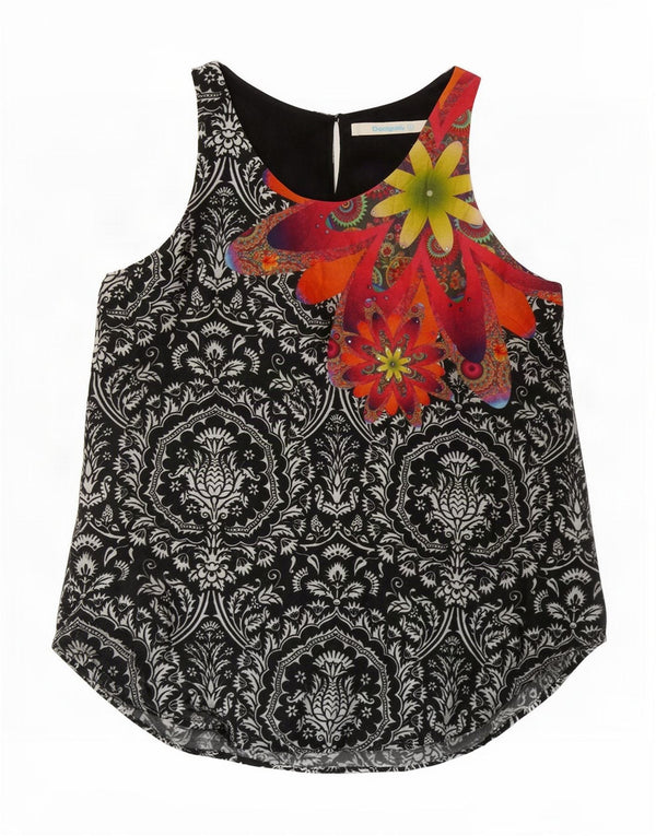 Desigual Womens Graphic Sleeveless Blouse Top UK 12 Medium Black Floral