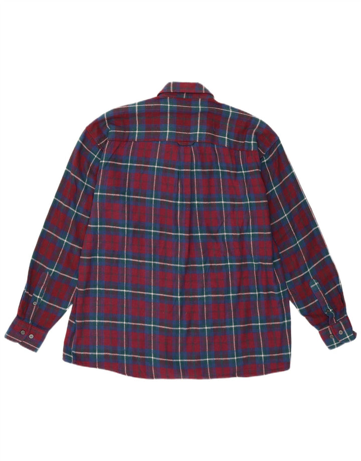 Gian Marco Venturi Mens Flannel Shirt Large Burgundy Check Cotton