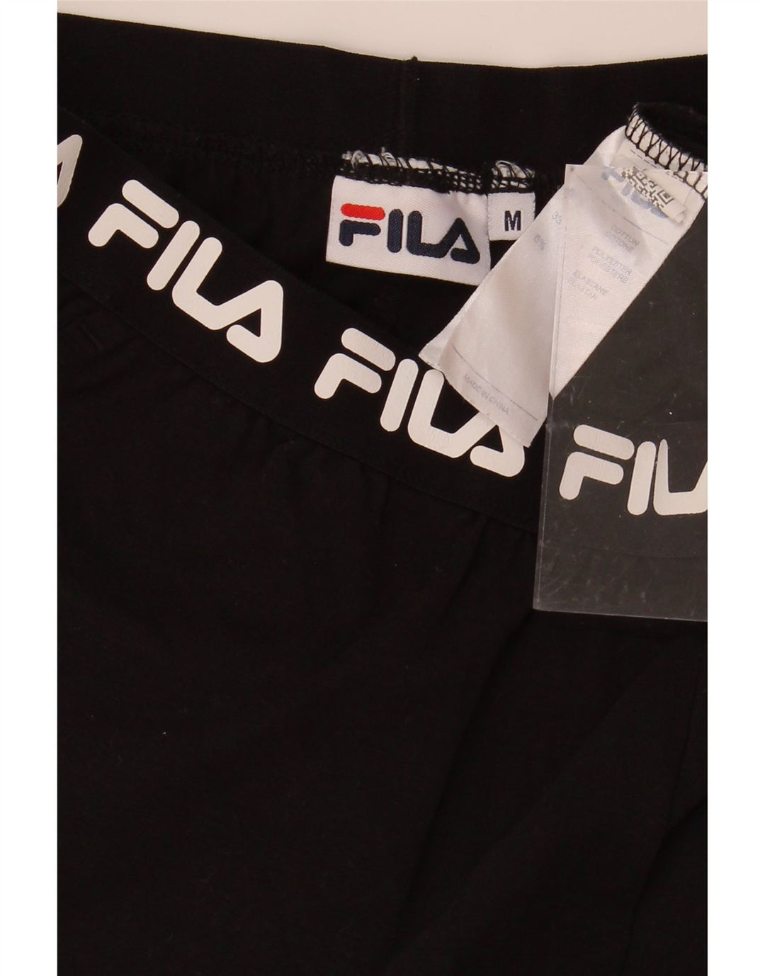 FILA Womens Graphic Sport Shorts UK 14 Medium Black Cotton Vintage Fila and Second-Hand Fila from Messina Hembry 