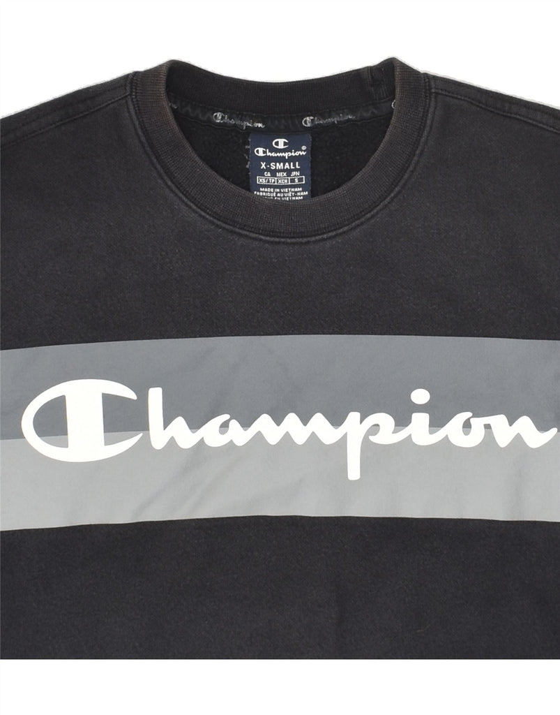 CHAMPION Mens Graphic Sweatshirt Jumper XS Black Cotton | Vintage Champion | Thrift | Second-Hand Champion | Used Clothing | Messina Hembry 